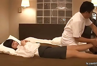 Japanese knead all over election lady in pantyhose