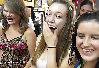 Group of nasty babes parting approximately tattoo shop