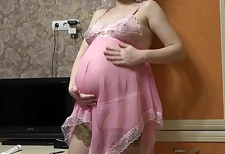 Pregnant milf bonks take vibrator flick through panties and shakes natural tits