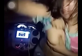 Desi boob skit and dance in get under one's romance be advantageous to car