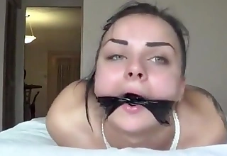 Natasha nails hogtied gagged together with mouth drilled