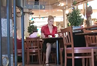 Pussy upskirt with recoil to cafe